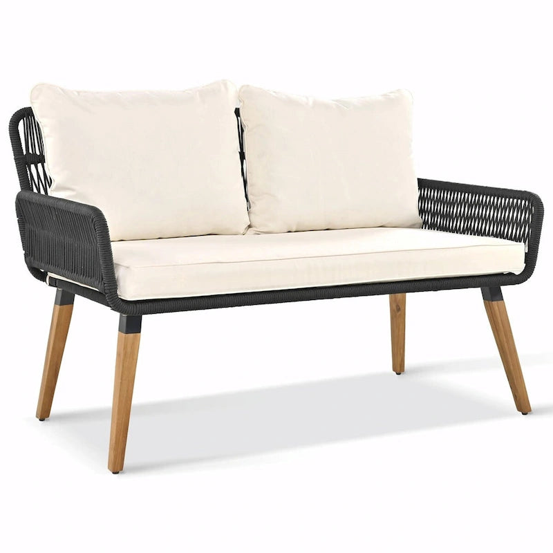 Ensemble de mobilier de patio en corde 6 pièces avec table de bar élégante en bois d'acacia