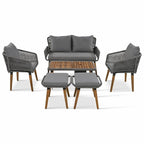 Ensemble de mobilier de patio en corde 6 pièces avec table de bar élégante en bois d'acacia