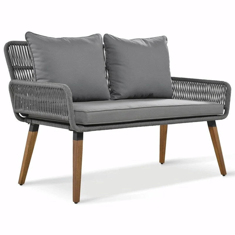 Ensemble de mobilier de patio en corde 6 pièces avec table de bar élégante en bois d'acacia