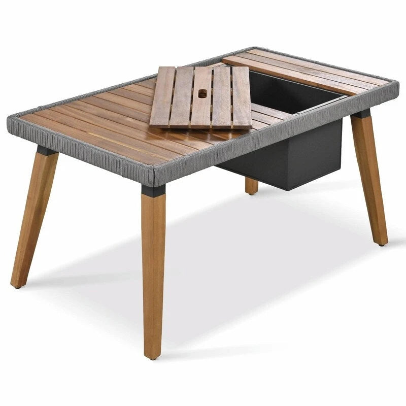 Ensemble de mobilier de patio en corde 6 pièces avec table de bar élégante en bois d'acacia