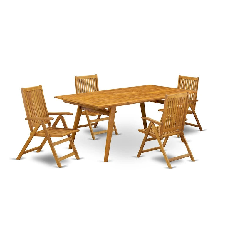 Ensemble de salle à manger d'extérieur - Chaises à dossier haut à lattes et table rectangulaire à 4 pieds en bois - Finition huile naturelle (Option pièces)