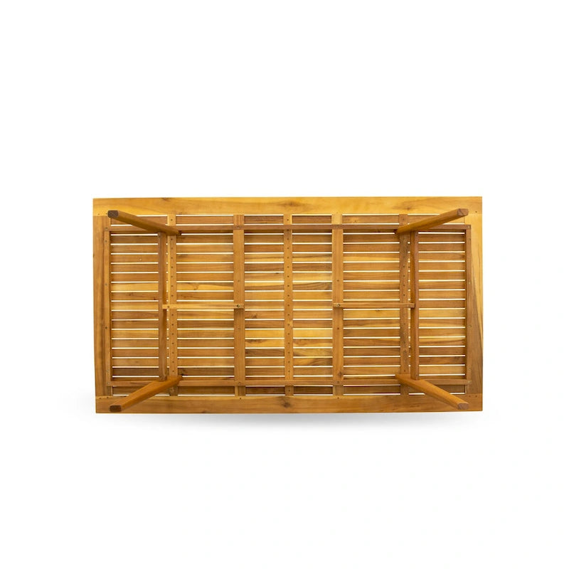 Ensemble de salle à manger d'extérieur - Chaises à dossier haut à lattes et table rectangulaire à 4 pieds en bois - Finition huile naturelle (Option pièces)
