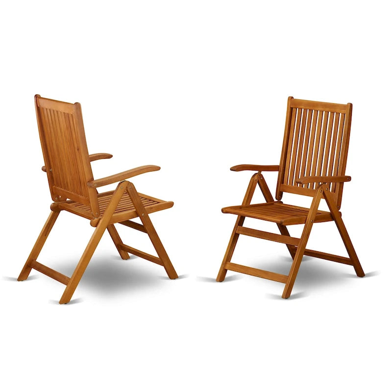 Ensemble de salle à manger d'extérieur - Chaises à dossier haut à lattes et table rectangulaire à 4 pieds en bois - Finition huile naturelle (Option pièces)