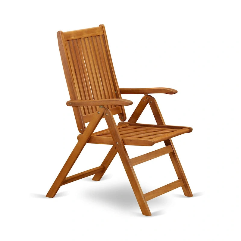 Ensemble de salle à manger d'extérieur - Chaises à dossier haut à lattes et table rectangulaire à 4 pieds en bois - Finition huile naturelle (Option pièces)