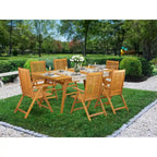Ensemble de salle à manger d'extérieur - Chaises à dossier haut à lattes et table rectangulaire à 4 pieds en bois - Finition huile naturelle (Option pièces)