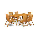 Ensemble de salle à manger d'extérieur - Chaises à dossier haut à lattes et table rectangulaire à 4 pieds en bois - Finition huile naturelle (Option pièces)