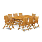 Ensemble de salle à manger d'extérieur - Chaises à dossier haut à lattes et table rectangulaire à 4 pieds en bois - Finition huile naturelle (Option pièces)