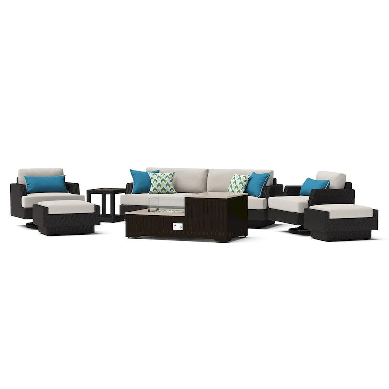 Ensemble de salon de jardin Portofino Comfort 8 pièces Sunbrella avec foyer intégré