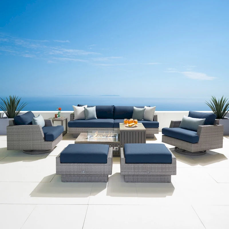 Ensemble de salon de jardin Portofino Comfort 8 pièces Sunbrella avec foyer intégré
