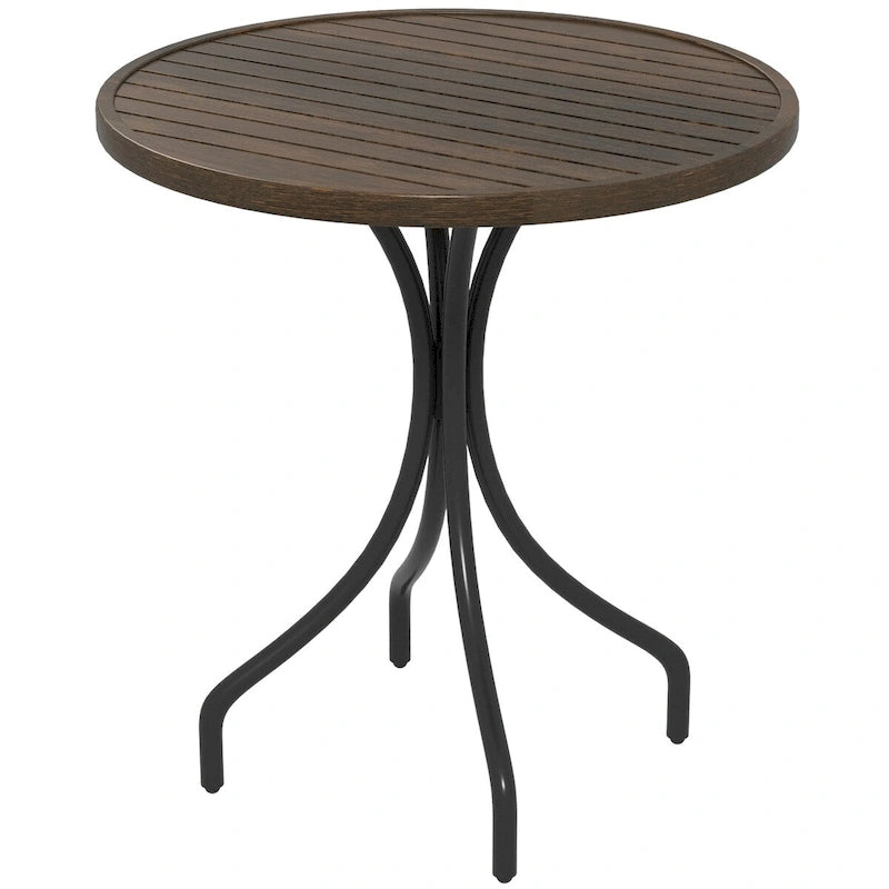 Table d'appoint d'extérieur, table basse ronde de patio avec structure en acier et plateau à lattes