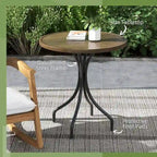 Table d'appoint d'extérieur, table basse ronde de patio avec structure en acier et plateau à lattes
