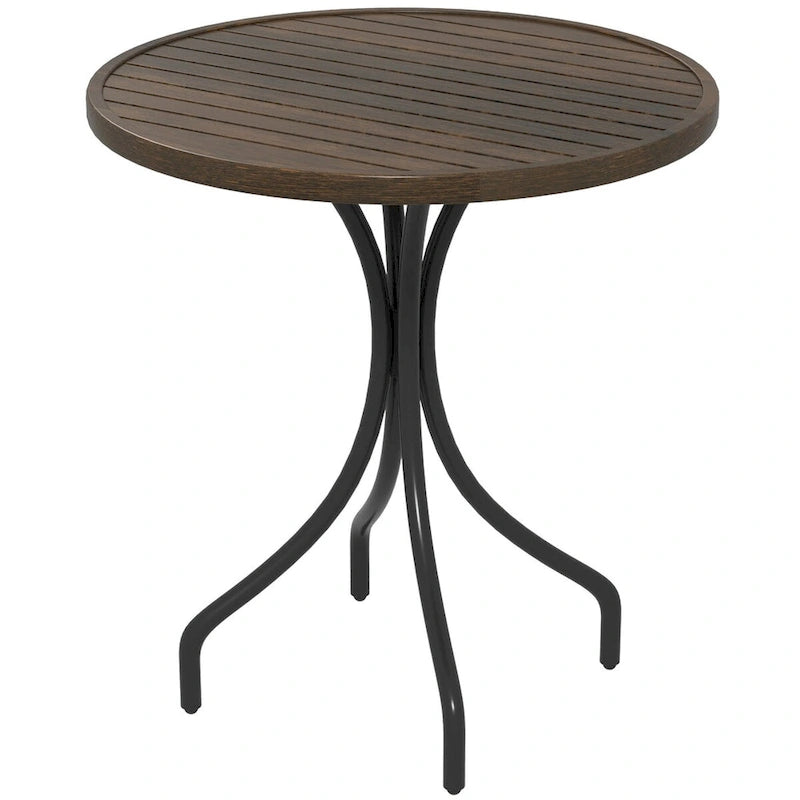 Table d'appoint d'extérieur, table basse ronde de patio avec structure en acier et plateau à lattes