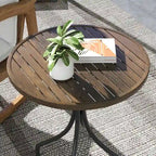 Table d'appoint d'extérieur, table basse ronde de patio avec structure en acier et plateau à lattes