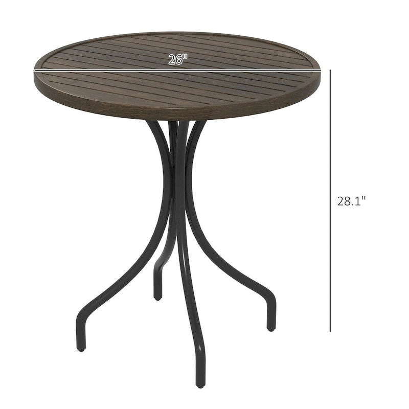 Table d'appoint d'extérieur, table basse ronde de patio avec structure en acier et plateau à lattes