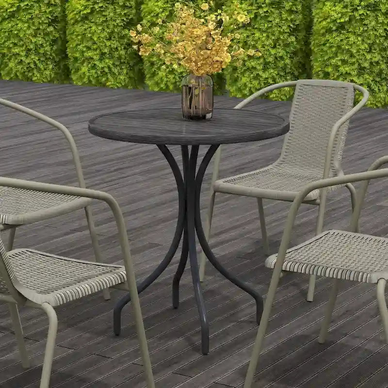 Table d'appoint d'extérieur, table basse ronde de patio avec structure en acier et plateau à lattes