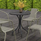 Table d'appoint d'extérieur, table basse ronde de patio avec structure en acier et plateau à lattes
