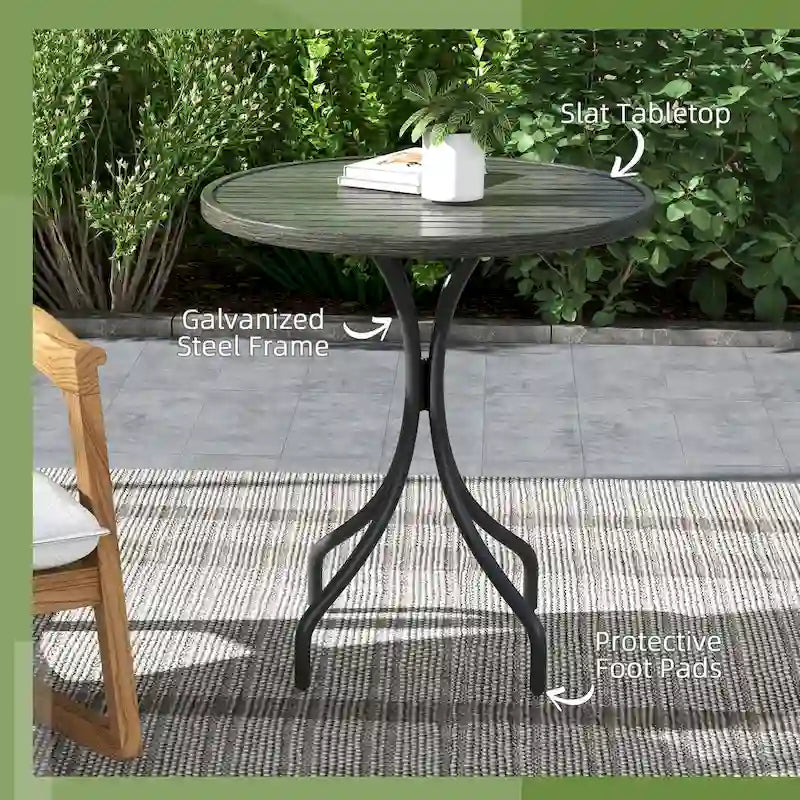 Table d'appoint d'extérieur, table basse ronde de patio avec structure en acier et plateau à lattes