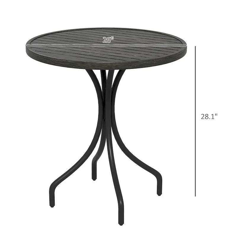 Table d'appoint d'extérieur, table basse ronde de patio avec structure en acier et plateau à lattes
