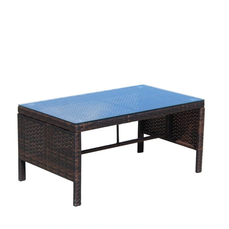 Canapé d'angle 3 pièces en rotin tressé pour terrasse avec coussins