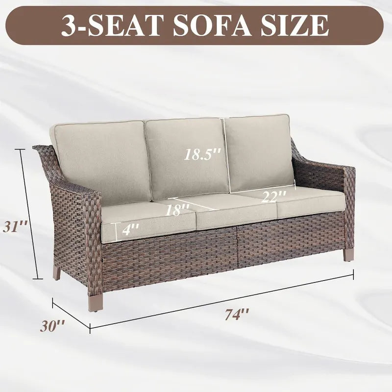 Canapé d'extérieur avec fauteuils et poufs - Marron