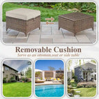 Canapé d'extérieur avec fauteuils et poufs - Marron