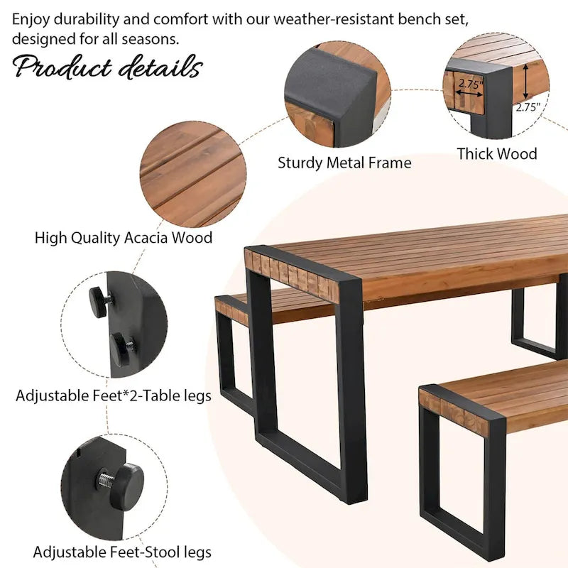 Table de salle à manger d'extérieur 3 pièces