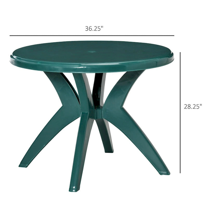 Table de patio ronde en plastique de 92 cm de diamètre avec trou pour parasol, table de bistrot d'extérieur, idéale pour un bar, un jardin, une cour, une piscine ou tout autre espace extérieur.
