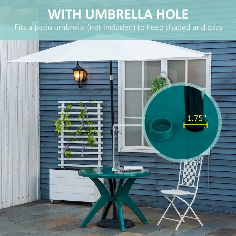 Table de patio ronde en plastique de 92 cm de diamètre avec trou pour parasol, table de bistrot d'extérieur, idéale pour un bar, un jardin, une cour, une piscine ou tout autre espace extérieur.