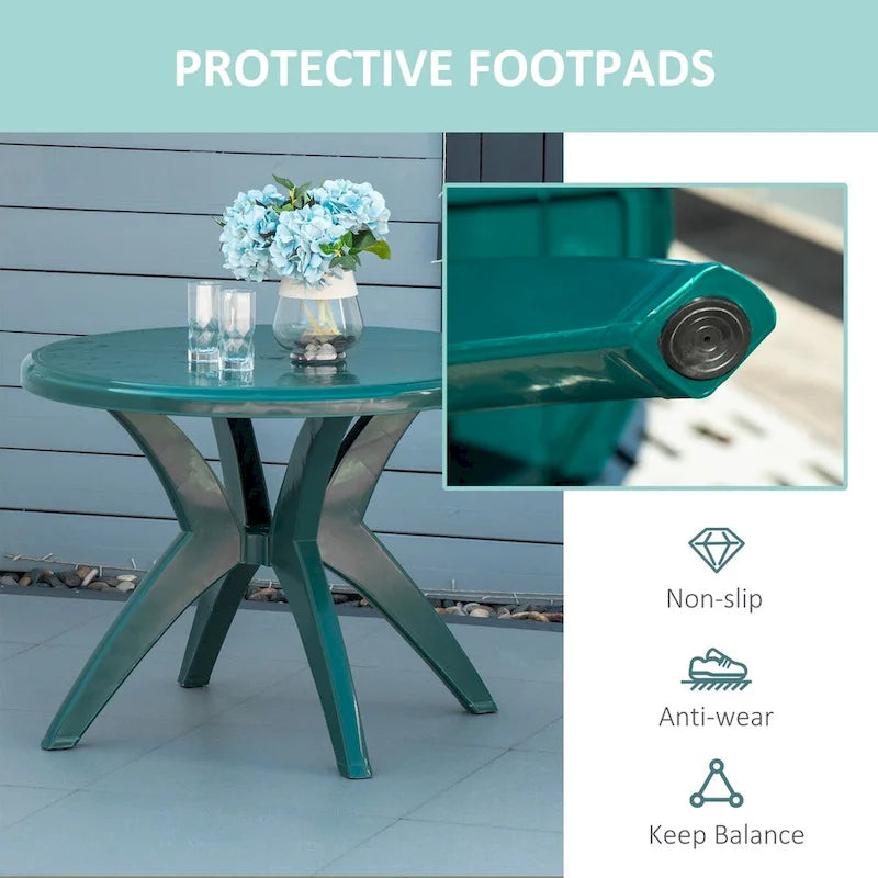 Table de patio ronde en plastique de 92 cm de diamètre avec trou pour parasol, table de bistrot d'extérieur, idéale pour un bar, un jardin, une cour, une piscine ou tout autre espace extérieur.