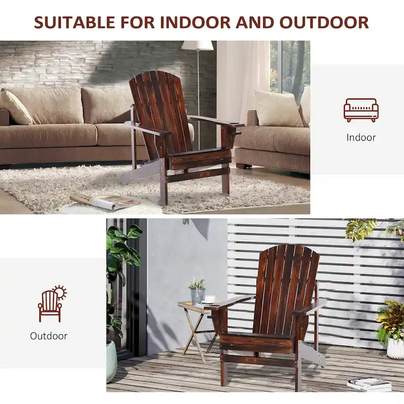 Fauteuil Adirondack en bois, chaise de jardin avec porte-gobelet, mobilier de jardin résistant aux intempéries, style lounge classique