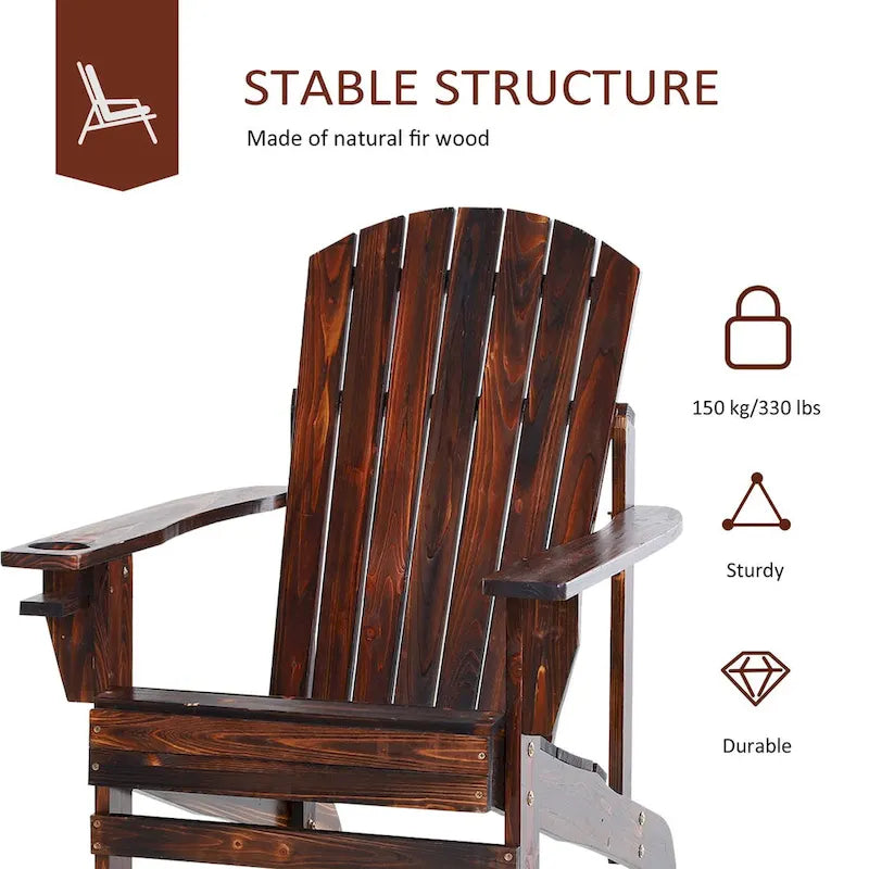 Fauteuil Adirondack en bois, chaise de jardin avec porte-gobelet, mobilier de jardin résistant aux intempéries, style lounge classique