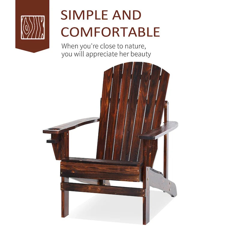 Fauteuil Adirondack en bois, chaise de jardin avec porte-gobelet, mobilier de jardin résistant aux intempéries, style lounge classique