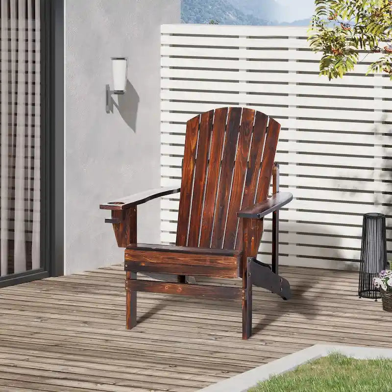 Fauteuil Adirondack en bois, chaise de jardin avec porte-gobelet, mobilier de jardin résistant aux intempéries, style lounge classique