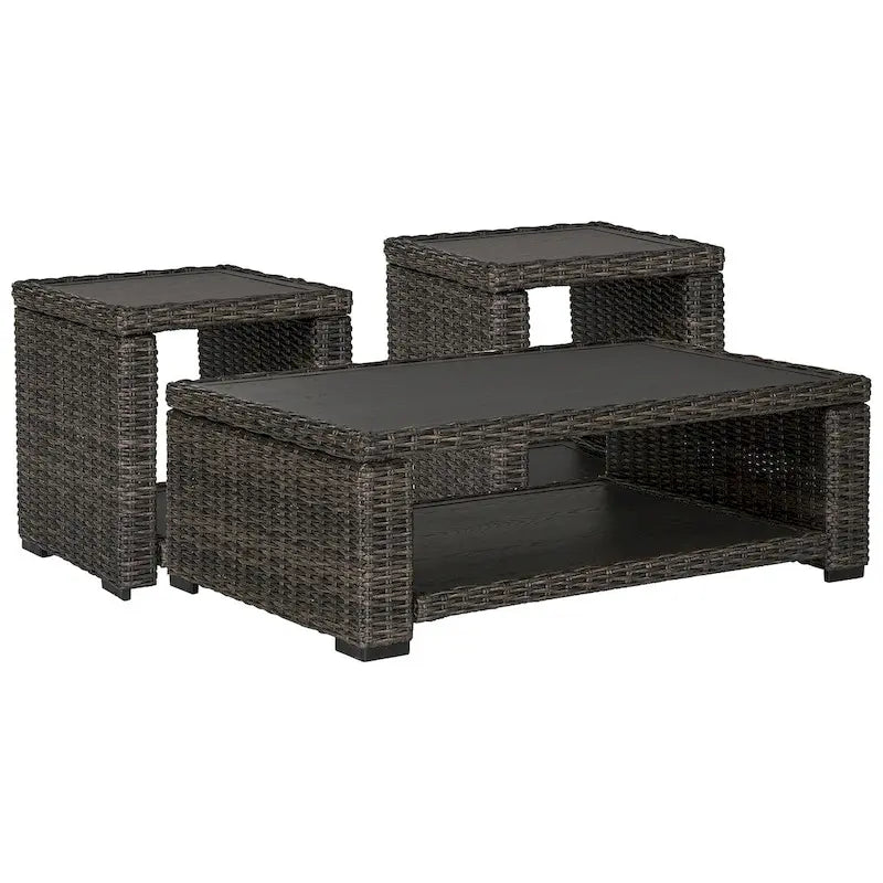 Table basse d'extérieur marron Lane, Signature Design by Ashley Grasson, avec 2 tables d'appoint