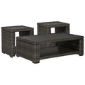 Table basse d'extérieur marron Lane, Signature Design by Ashley Grasson, avec 2 tables d'appoint