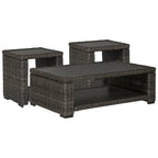 Table basse d'extérieur marron Lane, Signature Design by Ashley Grasson, avec 2 tables d'appoint