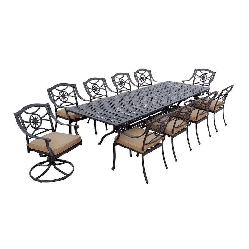 Ten Star 11-Piece Patio Dining Set (with 2 Swivel Rockers) with Cushions and 42 x 92/ 42 x 120 Rectangular Extension Table