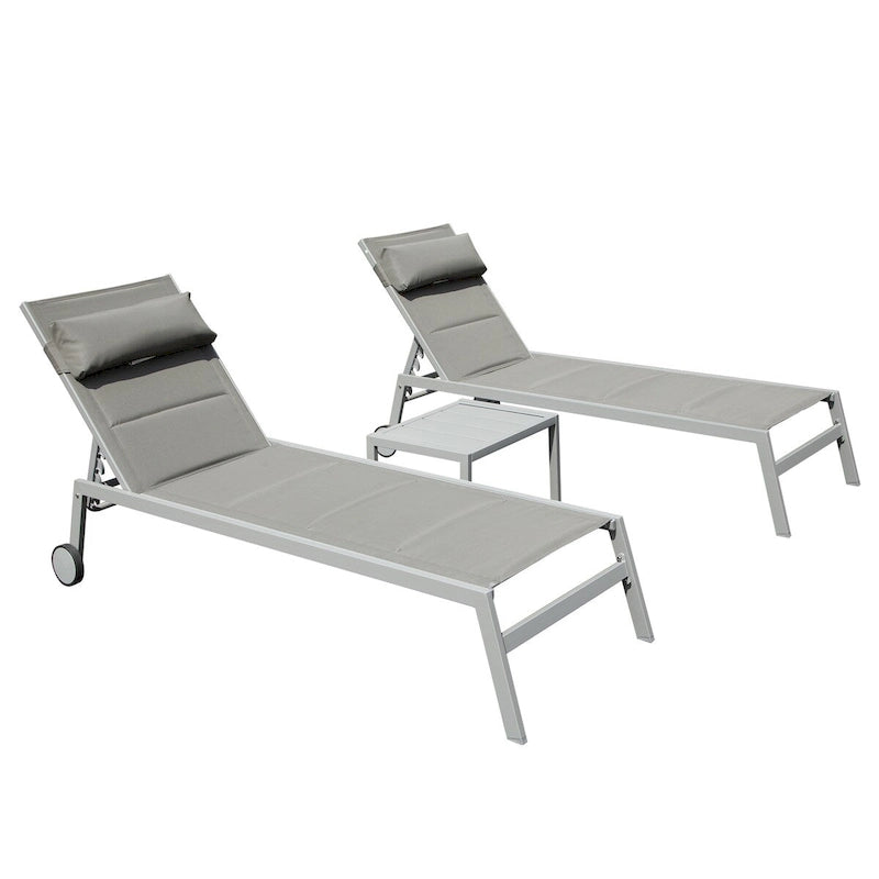 Ensemble de 3 chaises longues d'extérieur pour patio