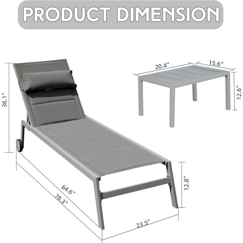 Ensemble de 3 chaises longues d'extérieur pour patio