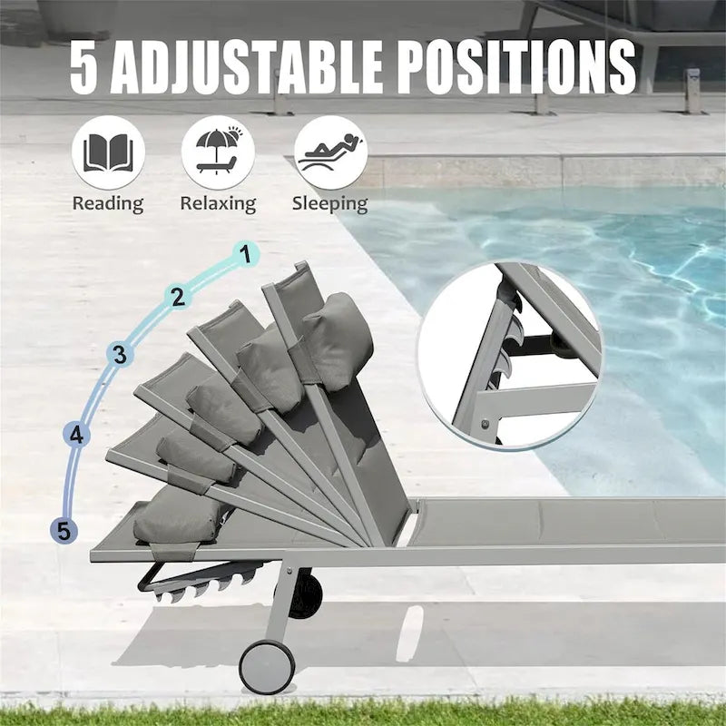 Ensemble de 3 chaises longues d'extérieur pour patio