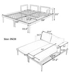 Lit de jour d'extérieur moderne en métal avec plateaux en bois, espaces latéraux pour les boissons, 2 chaises longues rembourrées en 1