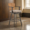Luna 30 Inch Outdoor Swivel Barstool Chair, Rustic Teak Wood, Brown