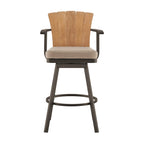 Tabouret de bar pivotant d'extérieur Luna 76 cm, bois de teck rustique, marron