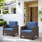 Ensemble de jardin comprenant deux poufs et une table d'appoint en verre - Marron
