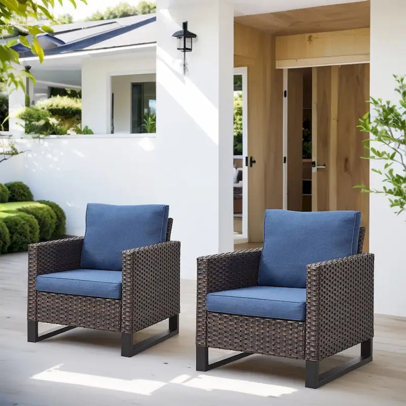Ensemble de jardin comprenant deux poufs et une table d'appoint en verre - Marron