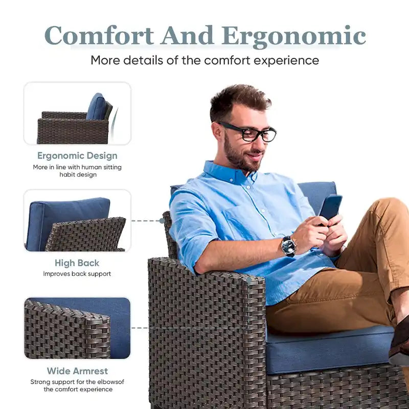 Ensemble de jardin comprenant deux poufs et une table d'appoint en verre - Marron