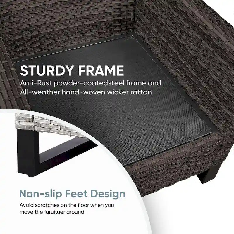 Ensemble de jardin comprenant deux poufs et une table d'appoint en verre - Marron
