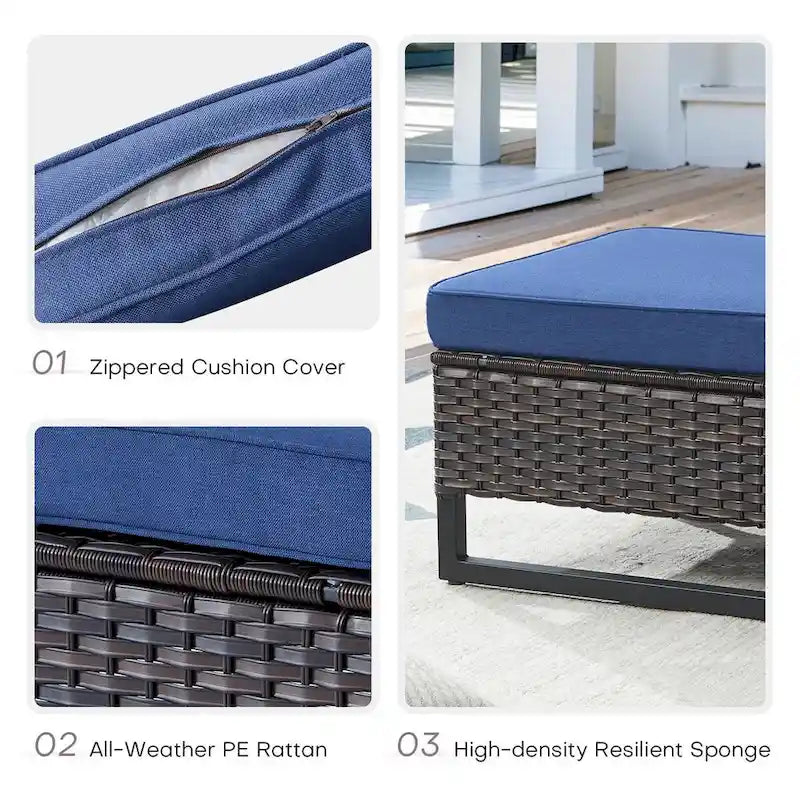 Ensemble de jardin comprenant deux poufs et une table d'appoint en verre - Marron
