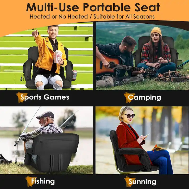 Sièges de stade chauffants de 63,5 cm (25 pouces) pour gradins, siège de gradins portable, chaise de stade pliable