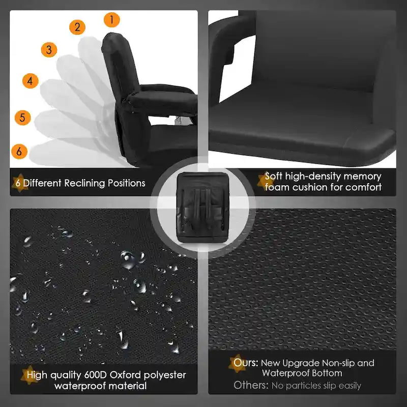 Sièges de stade chauffants de 63,5 cm (25 pouces) pour gradins, siège de gradins portable, chaise de stade pliable